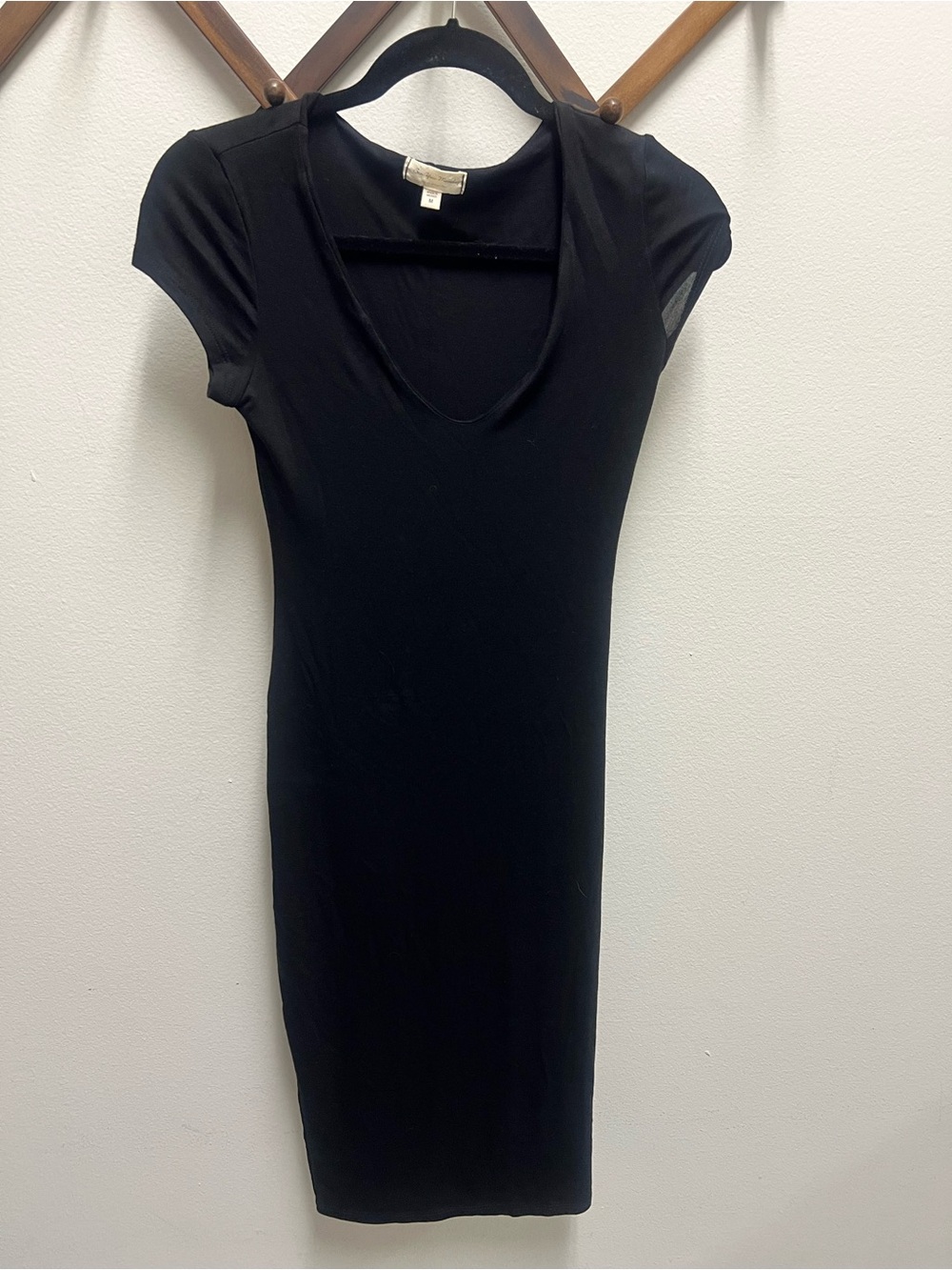See You Monday Black Midi Bodycon Dress with Scoop Neck